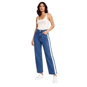 ZARA TRF Women's Side Stripe High Waist Cropped Denim Jeans Blue/White Size 8